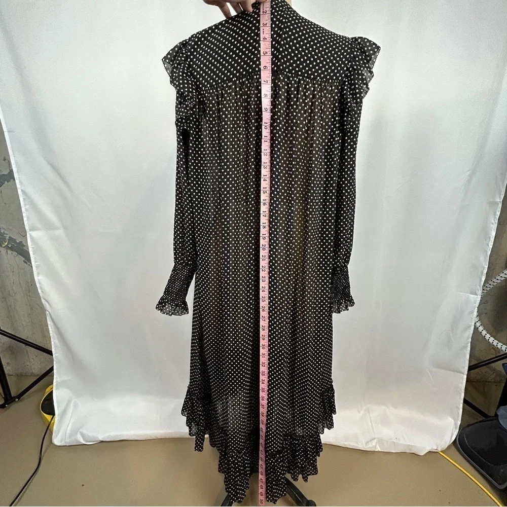 NEW ALLSAINTS Lara White Dot Black Sheer Long Sleeve High/Low Maxi Dress Size 2